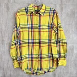 Lauren Ralph Lauren Shirt Tunic Women’s XS Yellow Madras Plaid Linen Boyfriend